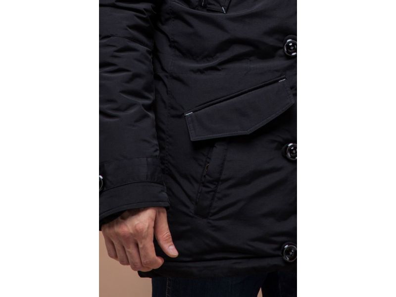 Зимняя мужская парка стандартной длины цвет черный-серый модель 38230, фото 6