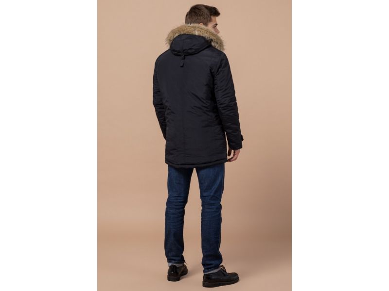 Зимняя мужская парка стандартной длины цвет черный-серый модель 38230, фото 5