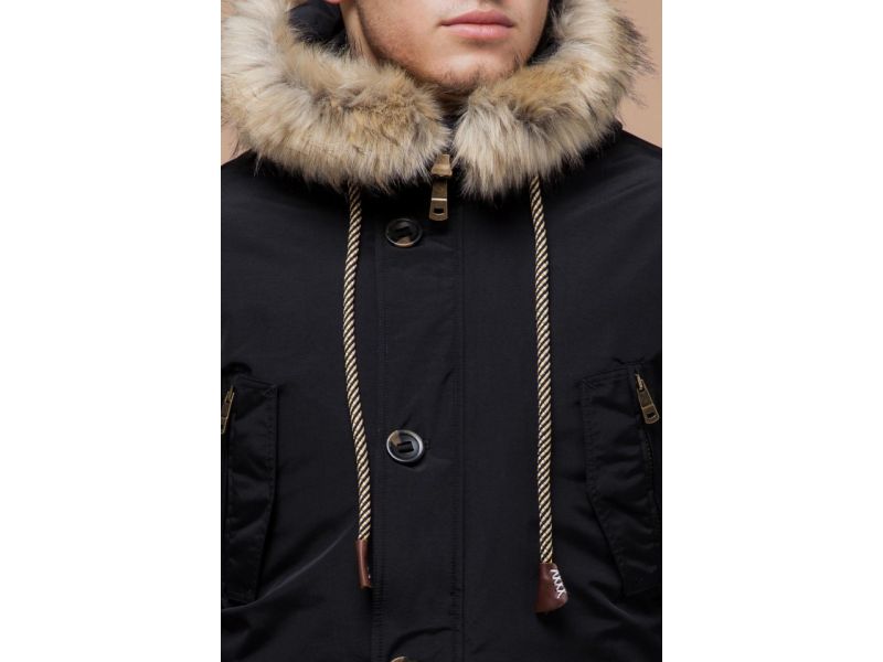 Мужская черная парка зимняя с воротником модель 38950, фото 6