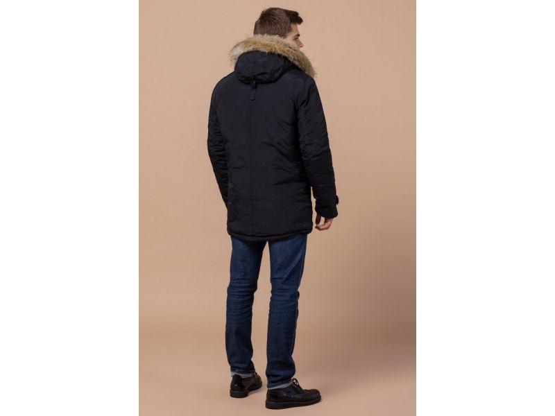 Мужская черная парка зимняя с воротником модель 38950, фото 5