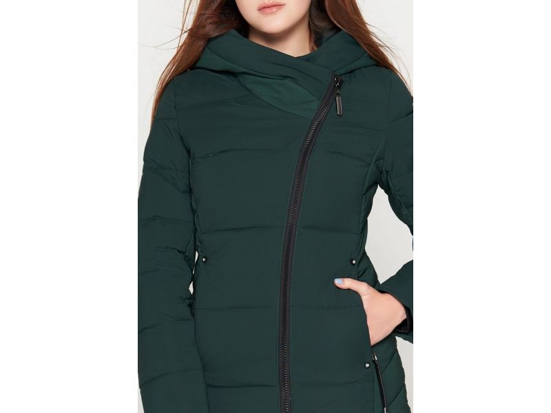 Пуховик женский на зиму темно-зеленый молодежный модель 25395, фото 6