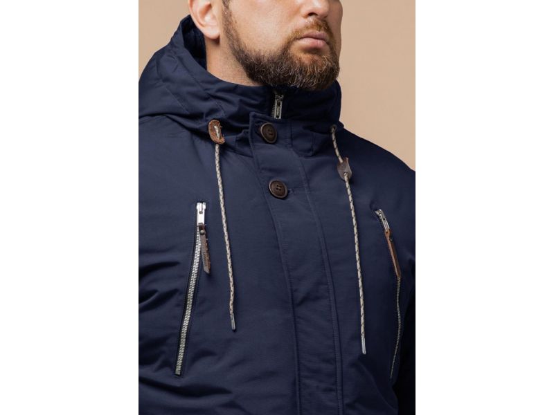 Парка синяя мужская зимняя стандартной длины модель 43015, фото 6