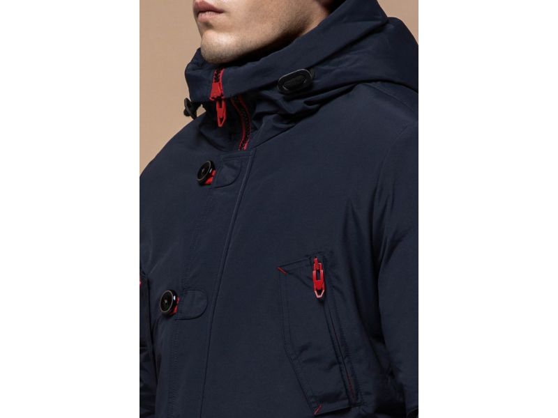 Парка мужская с воротником-стойкой зимняя цвет синий-красный модель 44230, фото 6