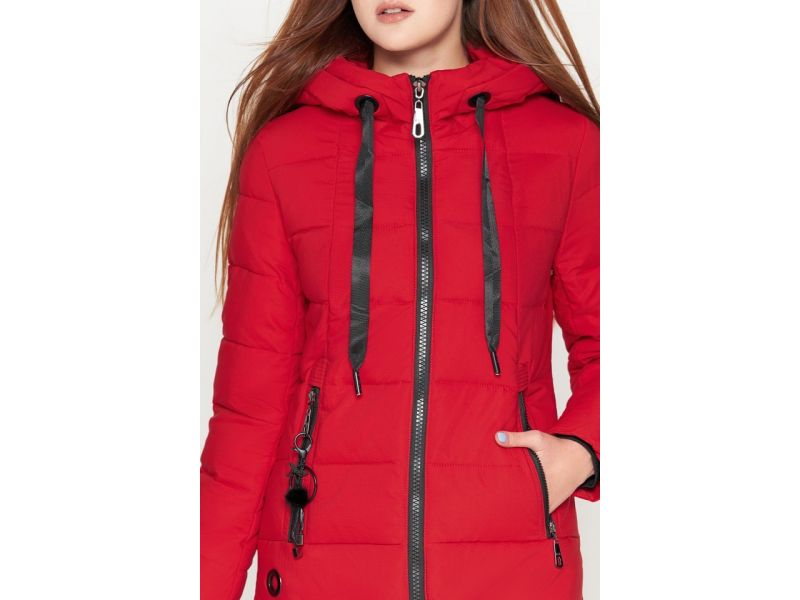 Зимний пуховик молодежный женский красный модель 25125, фото 6