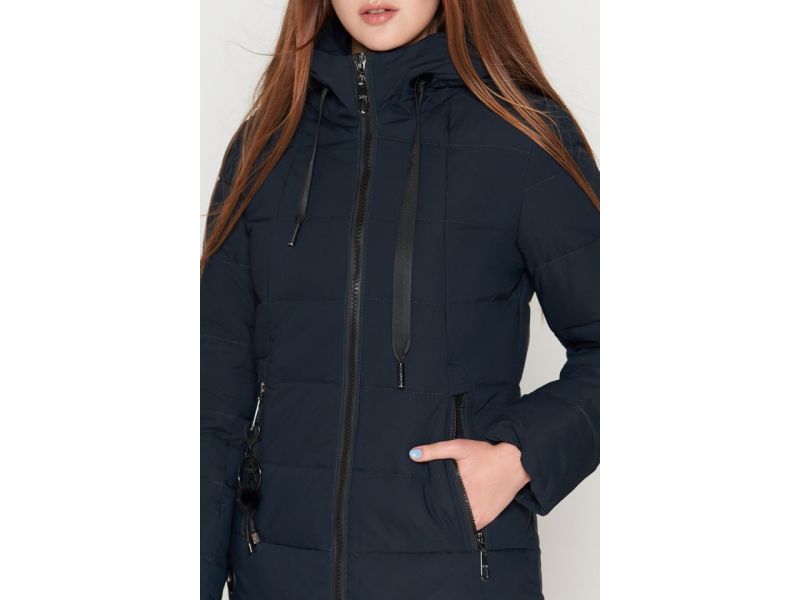 Зимний молодежный женский темно-синий пуховик модель 25435, фото 6