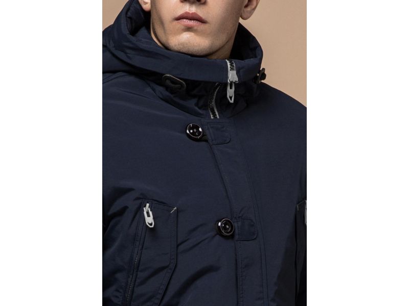 Мужская парка с манжетами зимняя цвет синий-серый модель 44230, фото 6