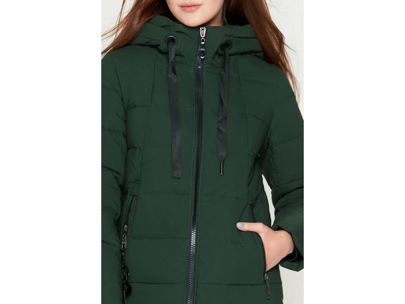 Зимний пуховик цвета хаки женский молодежный модель 25435, фото 6