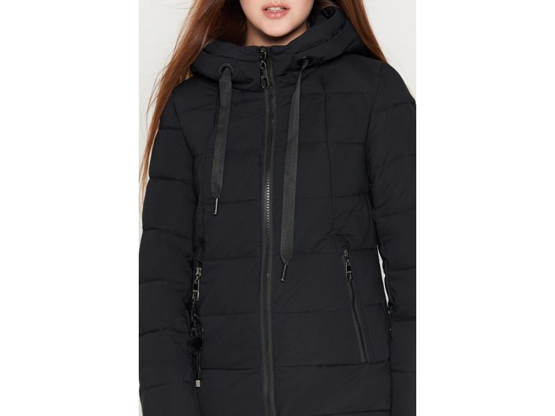 Зимний черный пуховик женский молодежный модель 25435, фото 6