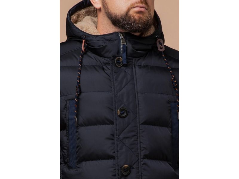 Сине-черная мужская куртка с капюшоном зимняя модель 26402, фото 6