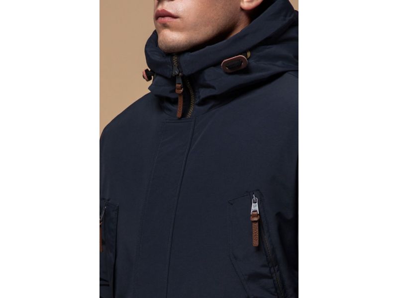 Синяя мужская парка зимняя с манжетами модель 47450, фото 6