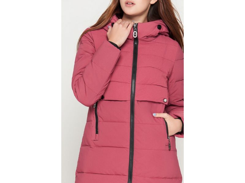 Молодежный зимний розовый пуховик женский на зиму модель 25165, фото 6