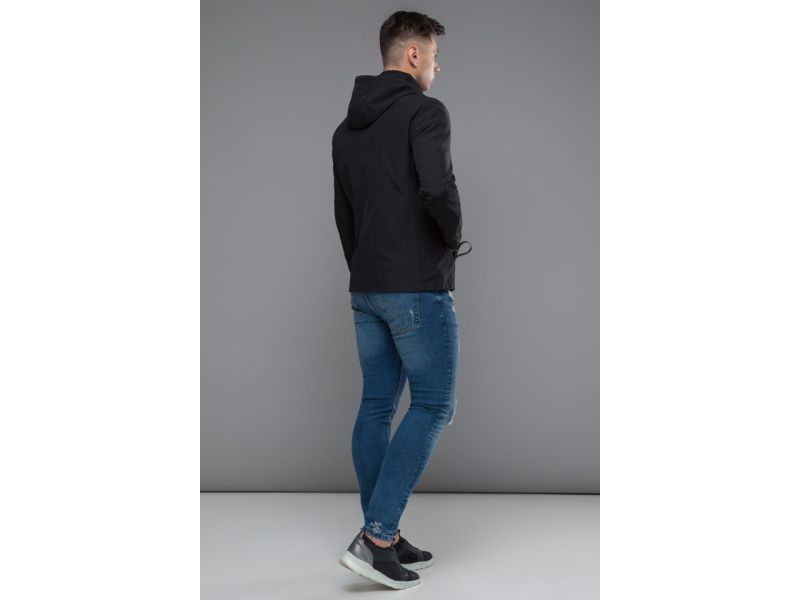 Молодежная черная ветровка осенне-весенняя мужская модель 15610, фото 5