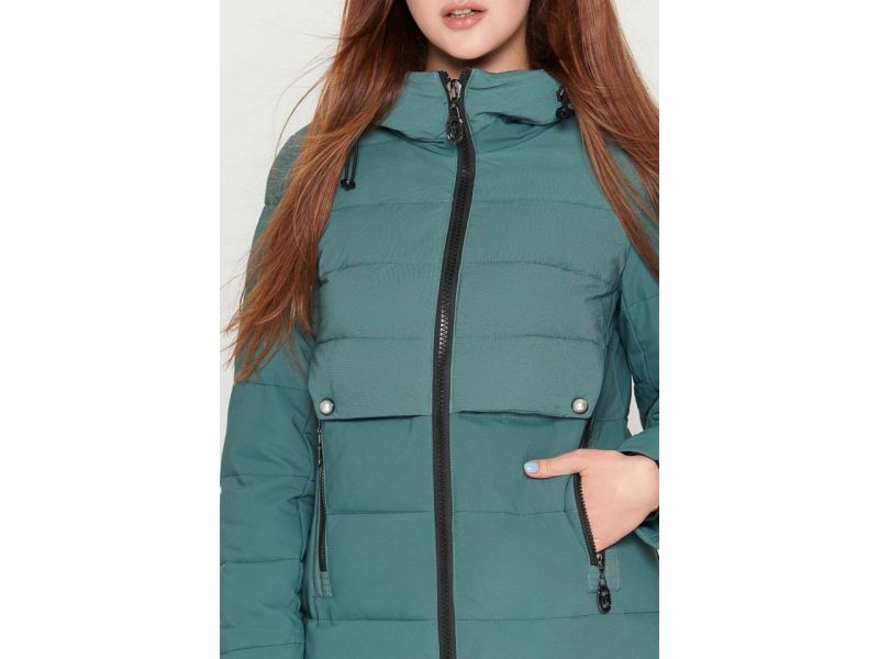 Молодежный пуховик зеленый женский зимний модель 25465, фото 6