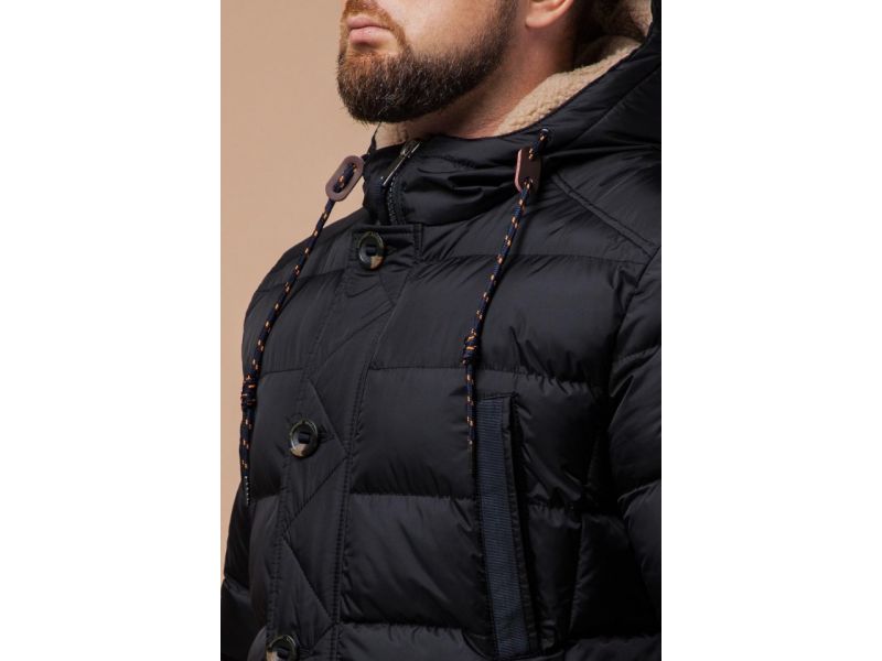 Черная куртка на молнии мужская зимняя модель 26402, фото 6