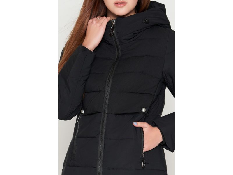 Молодежный зимний женский черный пуховик модель 25465, фото 6