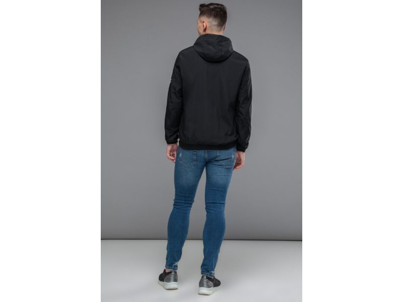 Мужская молодежная черная ветровка стандартной длины осенне-весенняя модель 29430, фото 5