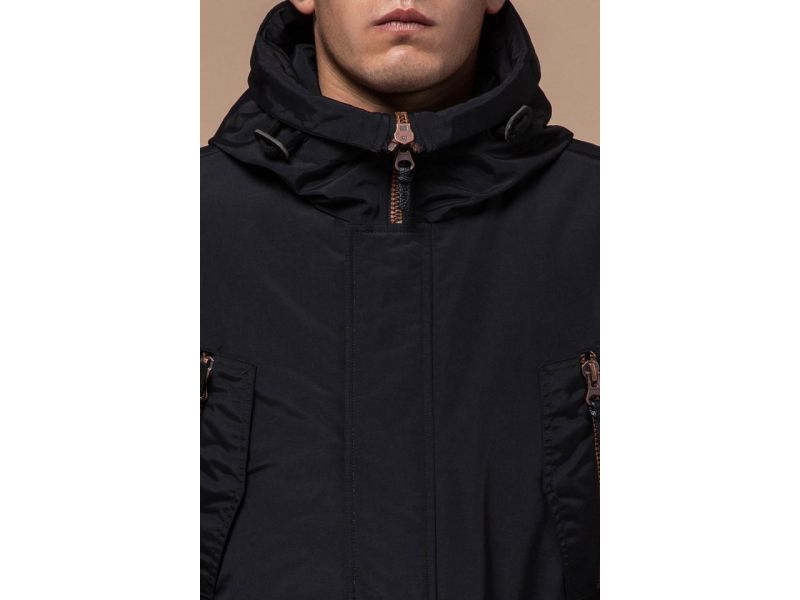 Мужская парка черная зимняя с кулиской модель 48560, фото 6