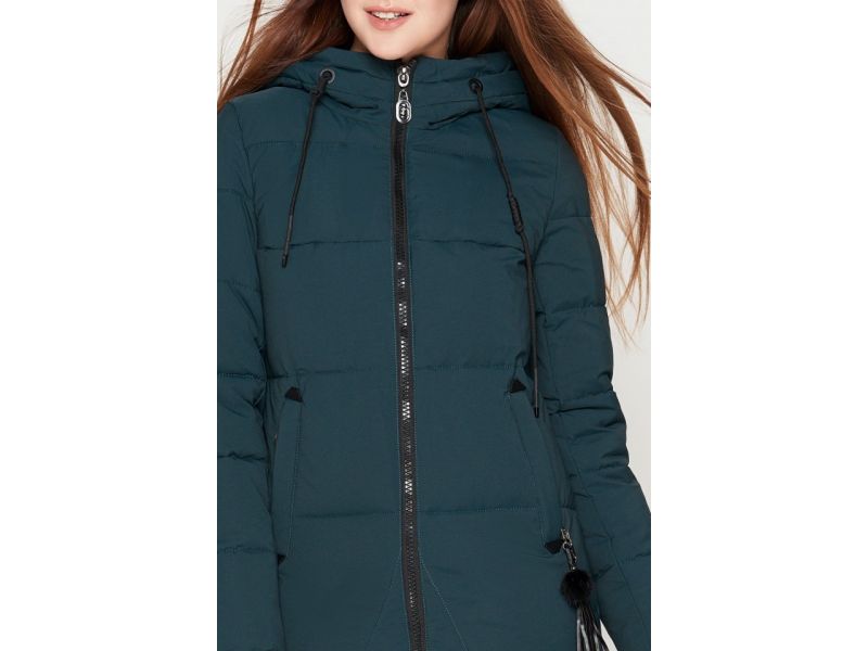 Молодежный женский бирюзовый зимний пуховик модель 25205, фото 6