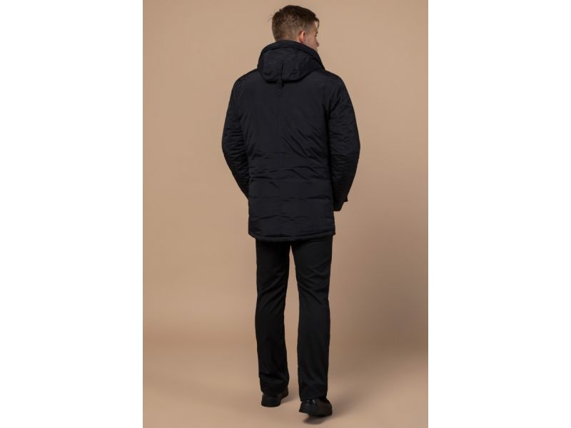 Мужская парка черная зимняя с кулиской модель 48560, фото 5