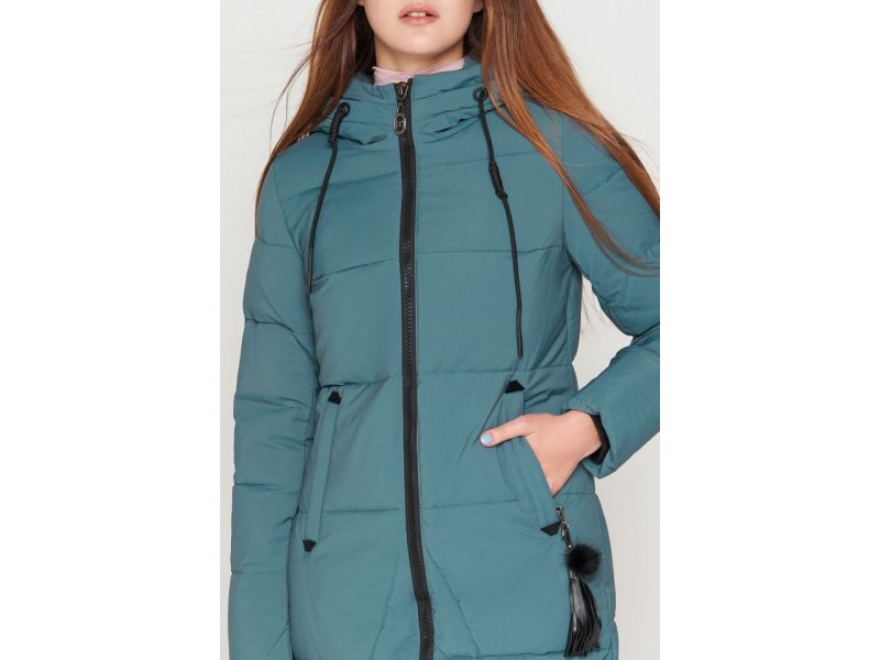 Женский молодежный пуховик на зиму цвет светлая бирюза модель 25495, фото 6