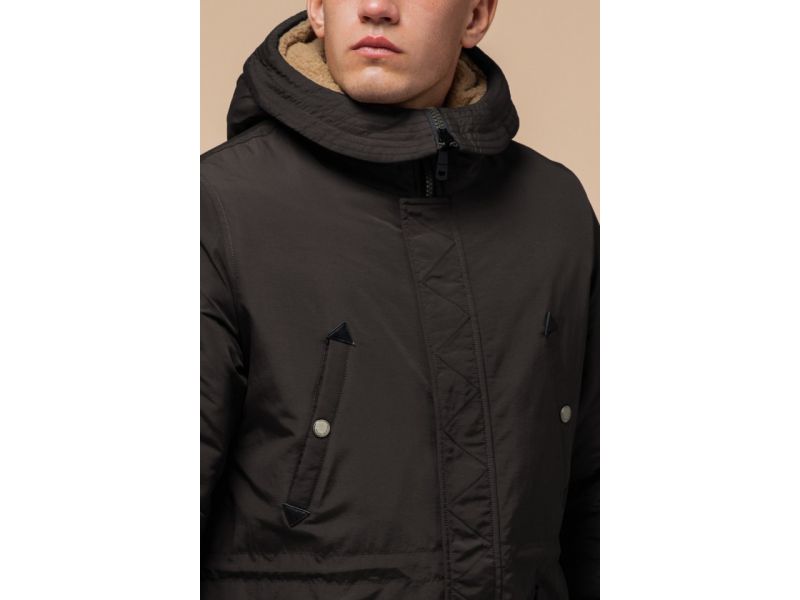 Парка коричневая мужская удлиненная зимняя модель 90520, фото 6