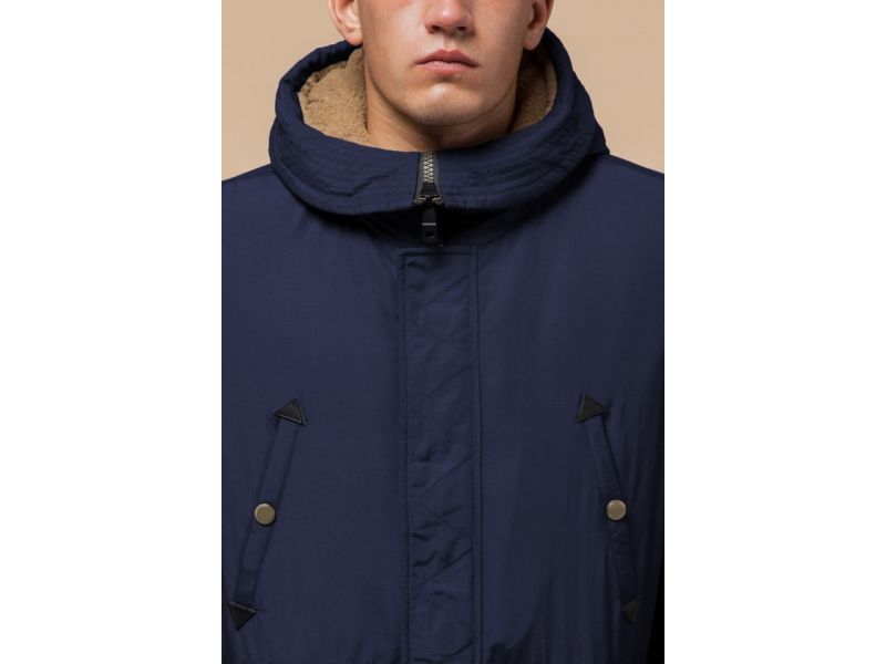 Синяя парка мужская зимняя с накладными карманами модель 90520, фото 6