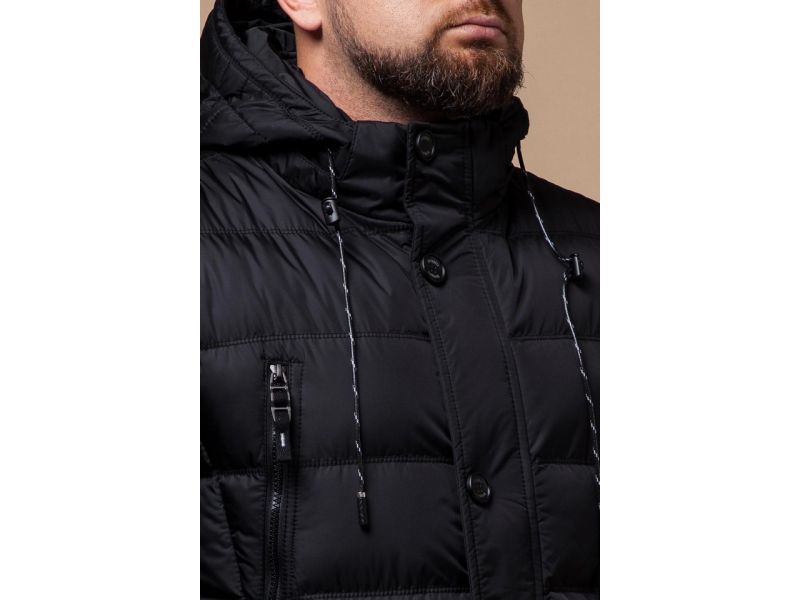 Черная мужская куртка стильная на зиму модель 27635, фото 6