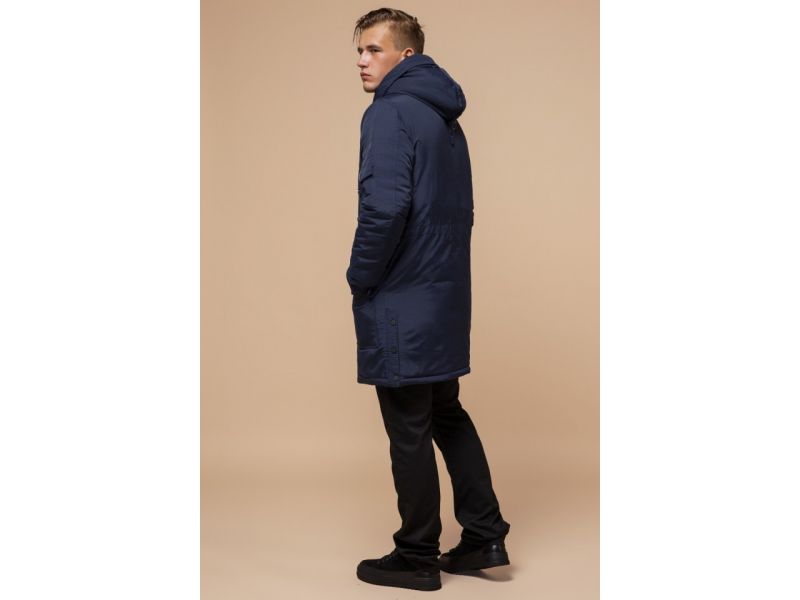 Синяя парка мужская зимняя с накладными карманами модель 90520, фото 5