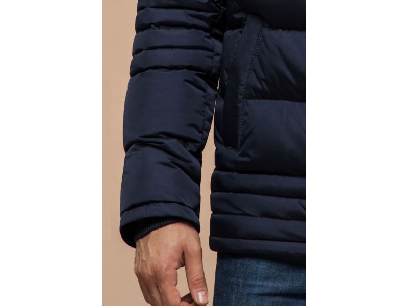 Темно-синяя зимняя куртка с капюшоном мужская модель 31610, фото 7