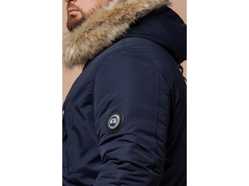 Синяя мужская парка зимняя с трикотажными манжетами модель 91660, фото 8