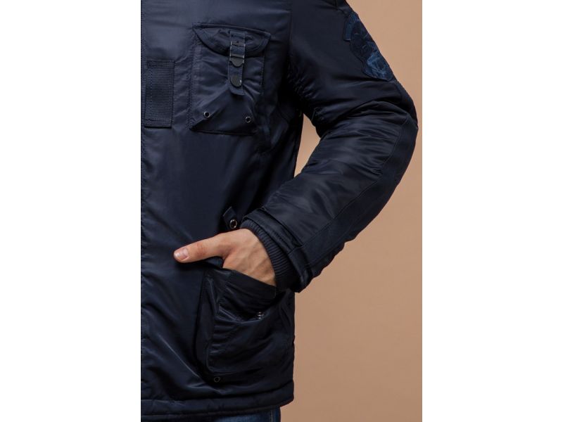Мужская темно-синяя короткая парка зимняя модель 17197, фото 7