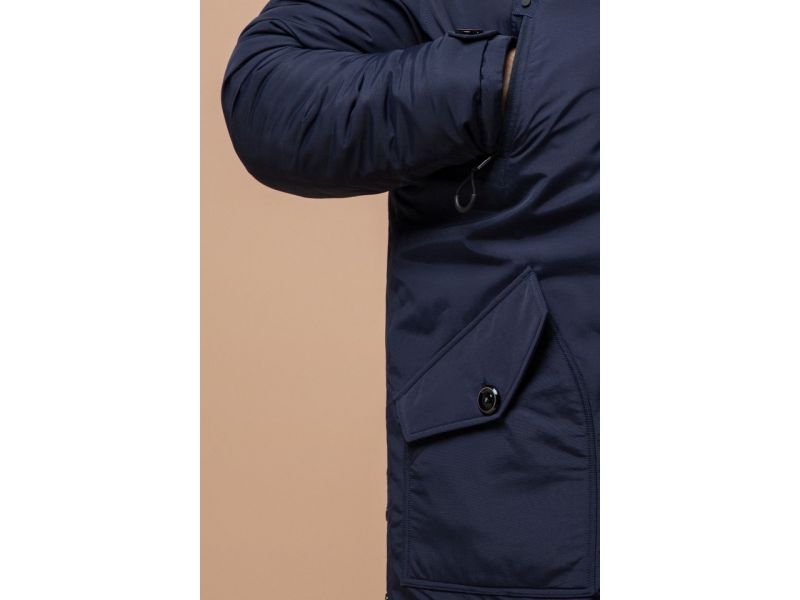 Синяя мужская парка зимняя с трикотажными манжетами модель 91660, фото 7