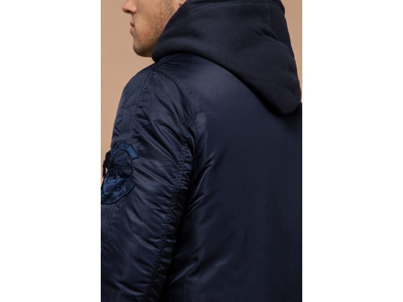 Мужская темно-синяя короткая парка зимняя модель 17197, фото 8