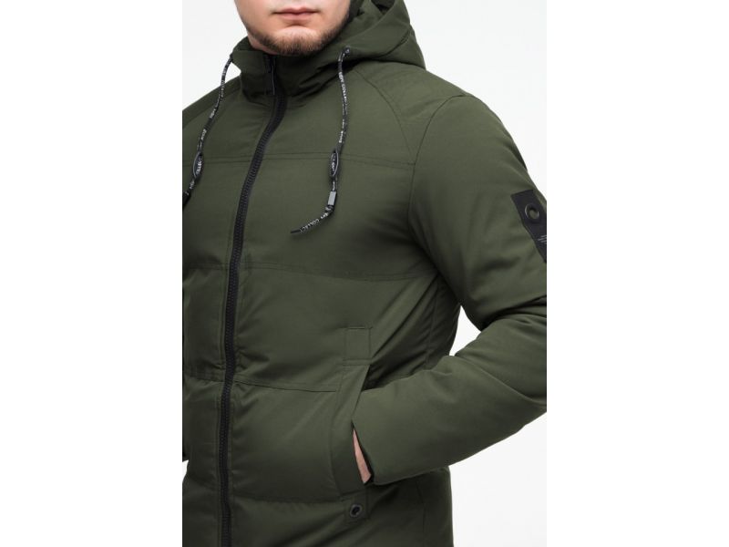 Короткая мужская молодежная темно-зеленая куртка зимняя модель 25400, фото 9