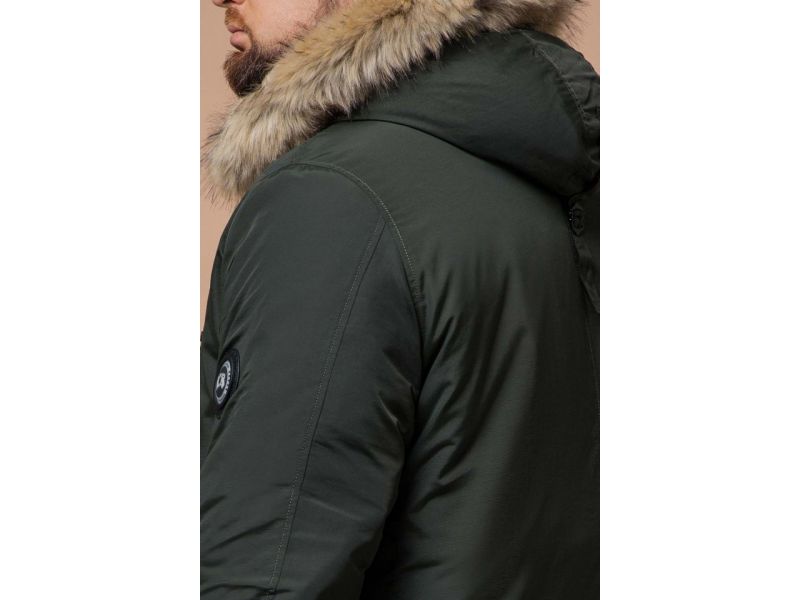 Парка мужская зимняя теплая цвета хаки модель 91660, фото 8