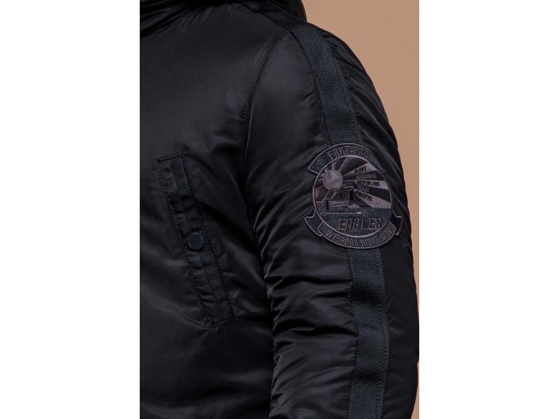 Черная зимняя мужская парка прямого фасона модель 34568, фото 7