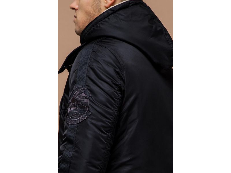 Черная зимняя мужская парка прямого фасона модель 34568, фото 8