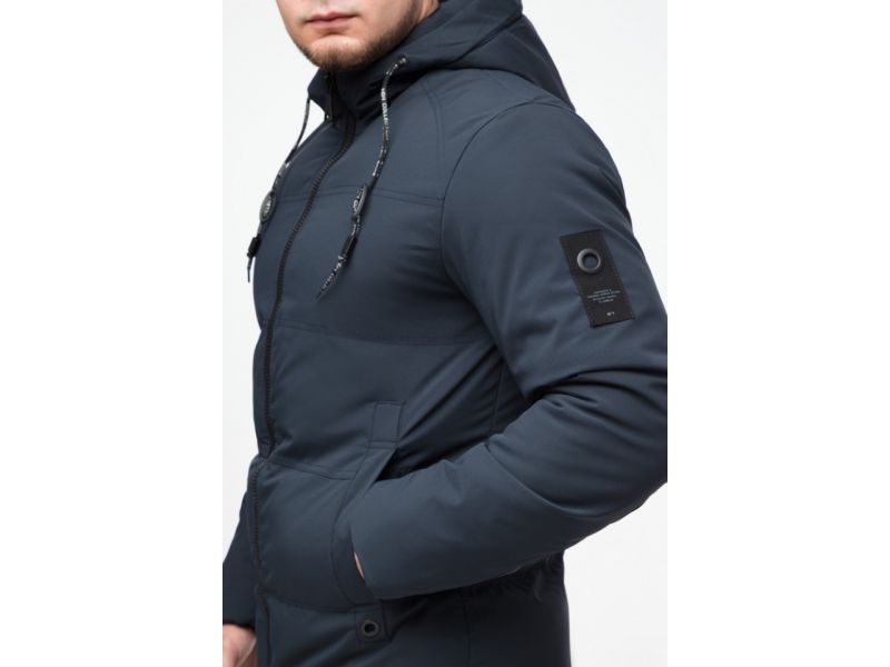 Зимняя мужская темно-синяя куртка молодежная на змейке модель 25400, фото 9