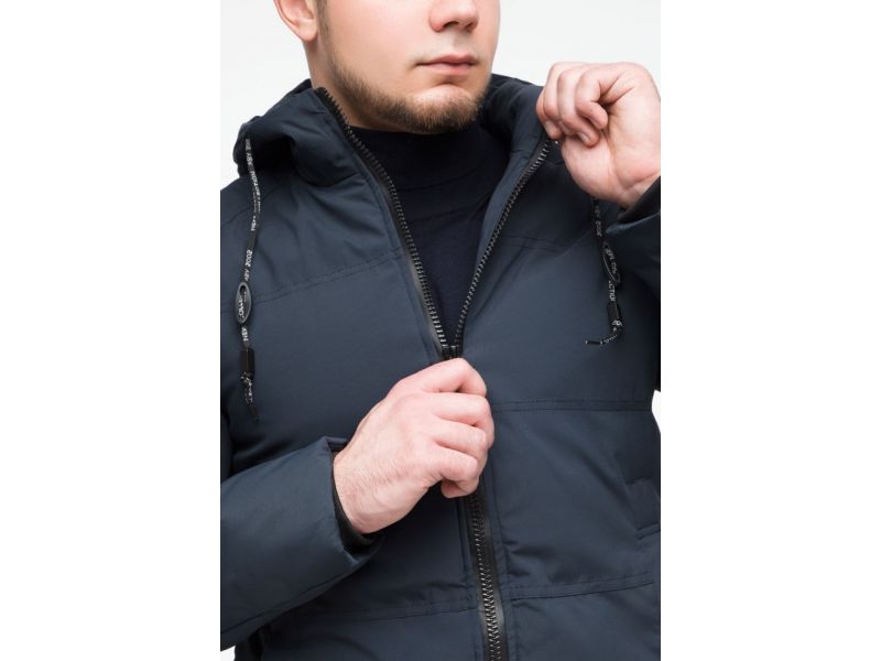 Зимняя мужская темно-синяя куртка молодежная на змейке модель 25400, фото 10