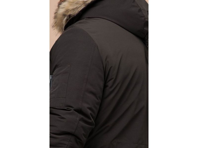 Коричневая парка зимняя мужская с опушкой модель 13475, фото 8
