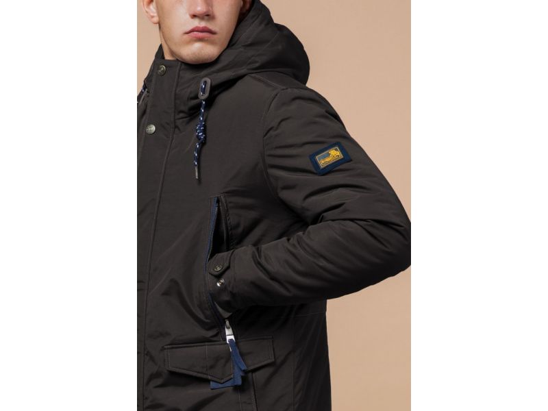 Мужская теплая парка зимняя цвет коричневый-темно-синий модель 1533, фото 8
