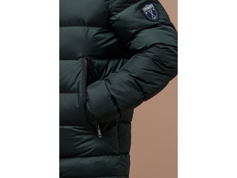 Темно-зеленая зимняя мужская куртка с манжетами модель 18540, фото 7