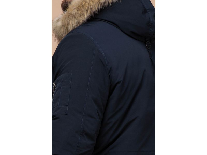 Темно-синяя зимняя мужская парка с карманами модель 13475, фото 8