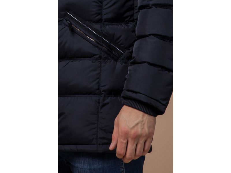 Куртка оригинальная мужская темно-синяя на зиму модель 13542, фото 7