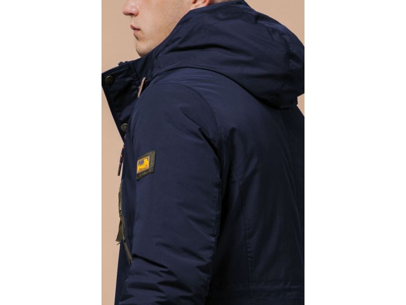 Зимняя парка прямого фасона мужская цвет синий-хаки модель 1533, фото 8