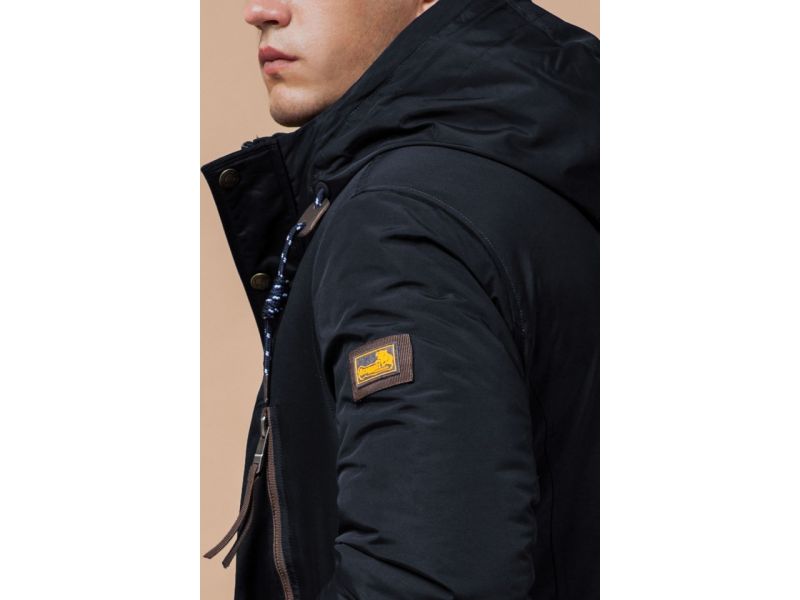 Парка зимняя с карманами мужская цвет темно-серый-коричневый модель 1533, фото 8