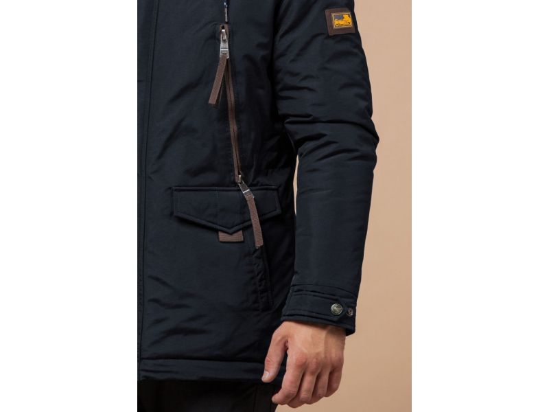 Парка зимняя с карманами мужская цвет темно-серый-коричневый модель 1533, фото 7