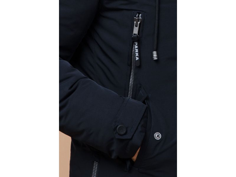 Парка мужская темно-синяя с капюшоном зимняя модель 20758, фото 7