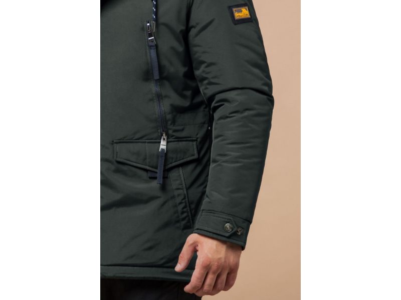 Мужская парка с капюшоном зимняя цвет хаки-темно-серый модель 1533, фото 7