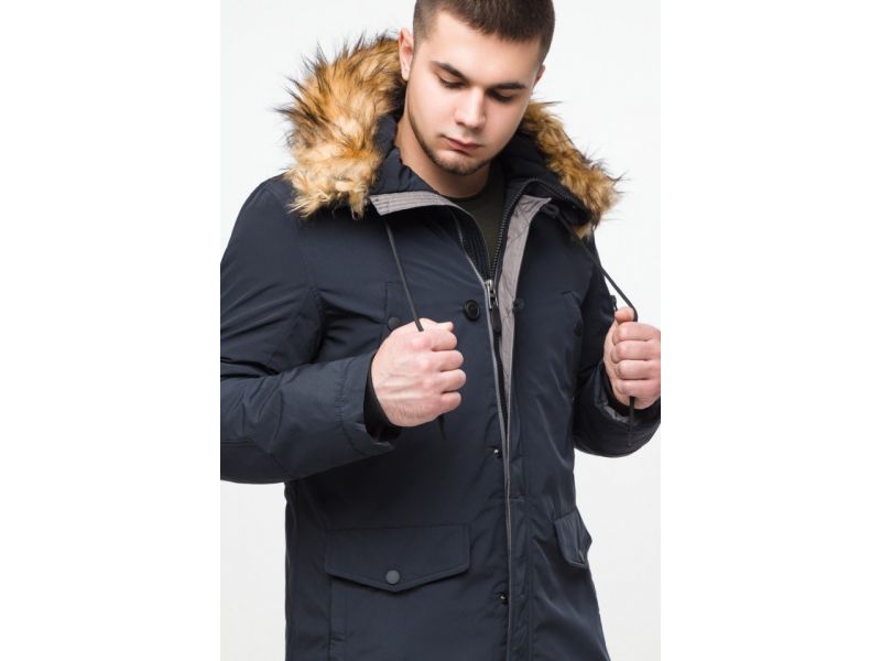 Темно-синяя парка мужская молодежная на зиму модель 25520, фото 9